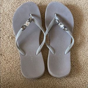 Grey sequins flip flops